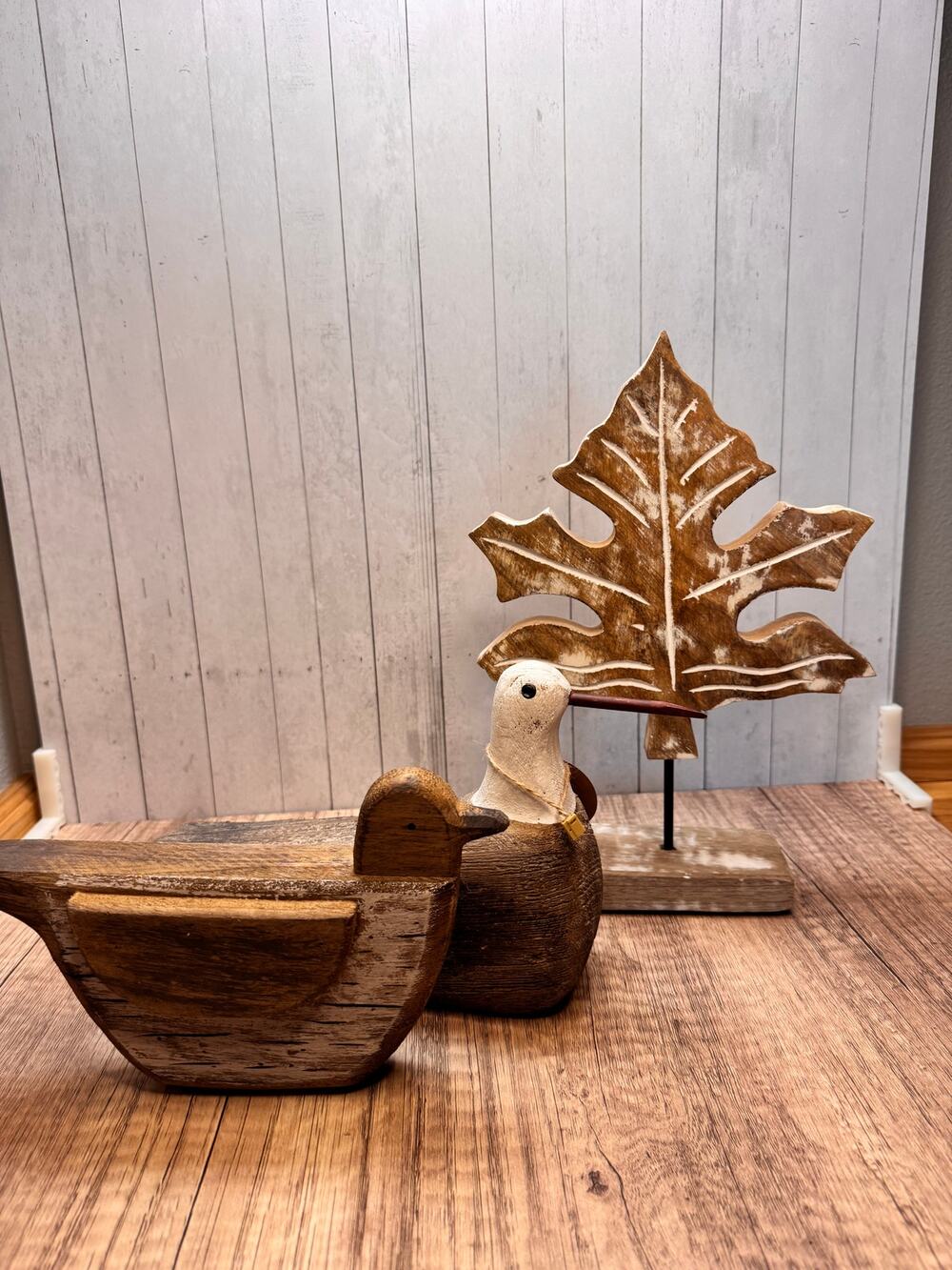 Wood Set Bundle of 3 Maple Leaf Sand Piper Duck Home Decor Rustic Home